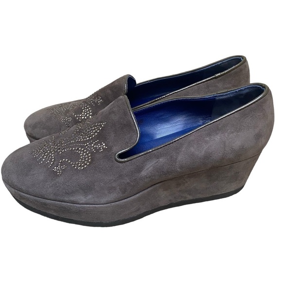 Valentina Rangoni Fleur De Lis Firenze Gray Suede Platform Loafers I Size: 9 - Picture 1 of 13